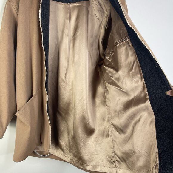 VTG Pendleton Women's Size 8 Tan Wool Full Zip Hooded Coat Classic Minimalist - Picture 9 of 13